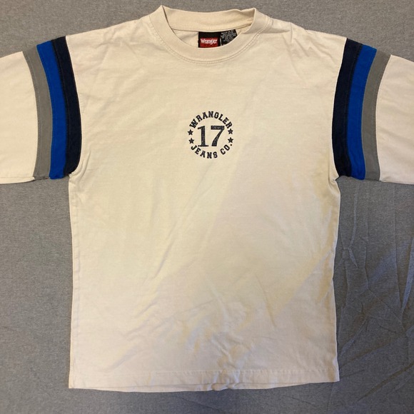 Wrangler Other - Wrangler Hero Boys T-Shirt Stone Off White Graphic Stripe Sleeve Size 14-16